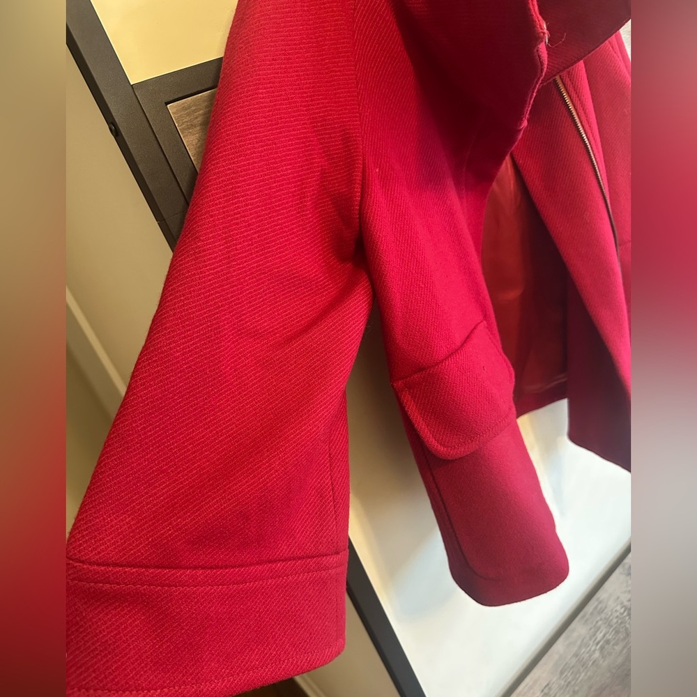 United Colors Of Benetton 100% Wool Dramatic Cropped Peacoat Swing Coat Sz42 - Picture 5 of 10